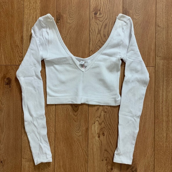 Urban Outfitters Tops - Urban White Ribbed Cropped Long Sleeve